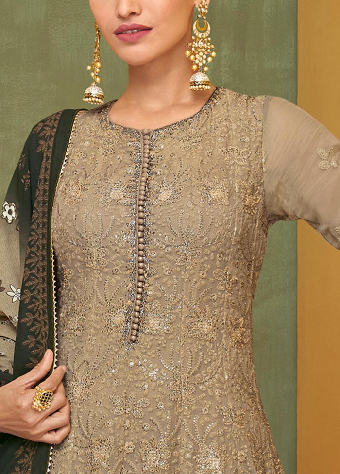 3 Pc Light Brown Semi Stitched Georgette Suit Set Outlet Locations