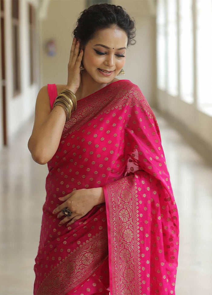 Pink Banarasi Silk Saree With Blouse Piece Original Cheap Online