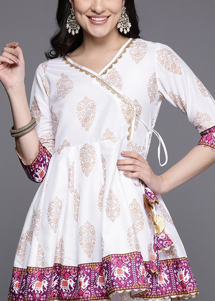 2 Pc White Readymade Silk Tunic Set Outlet Best Pices