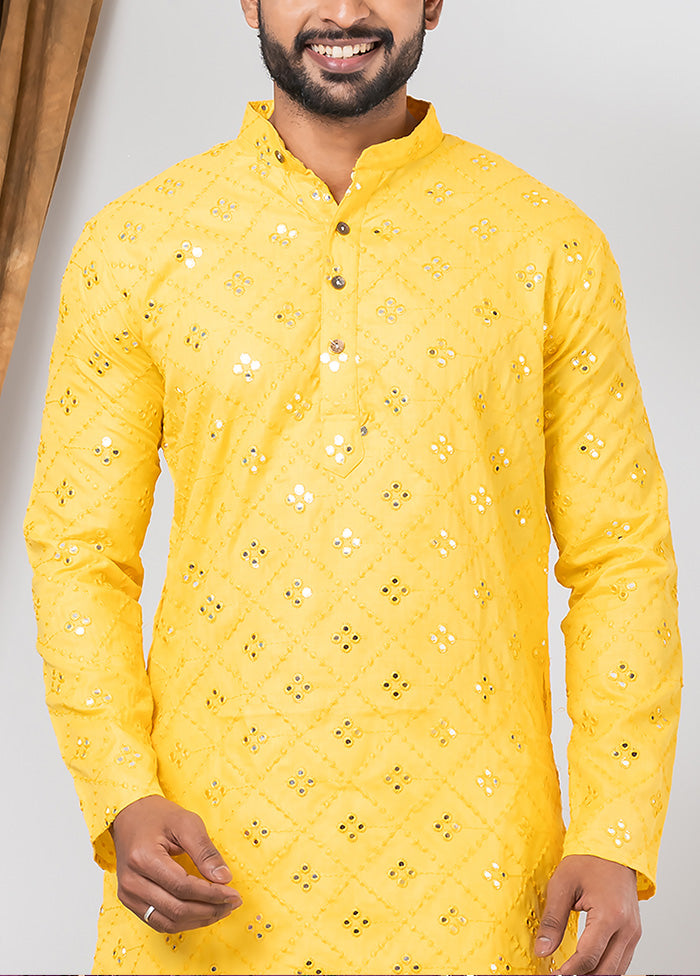 Yellow Cotton Kurta And Pajama Set Authentic