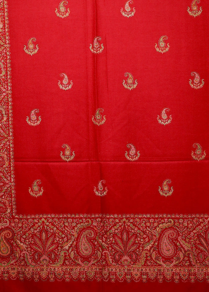 Red Butta Work With Zari Woven Border Shawl For Nice Online