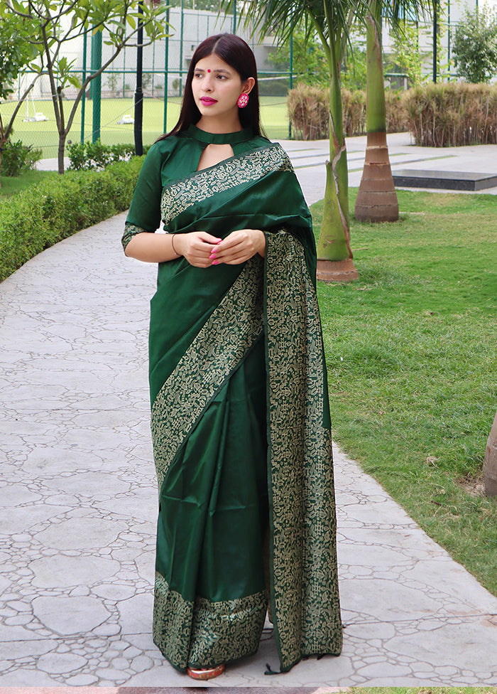 Green Spun Silk Saree With Blouse Piece Best Wholesale Cheap Pice