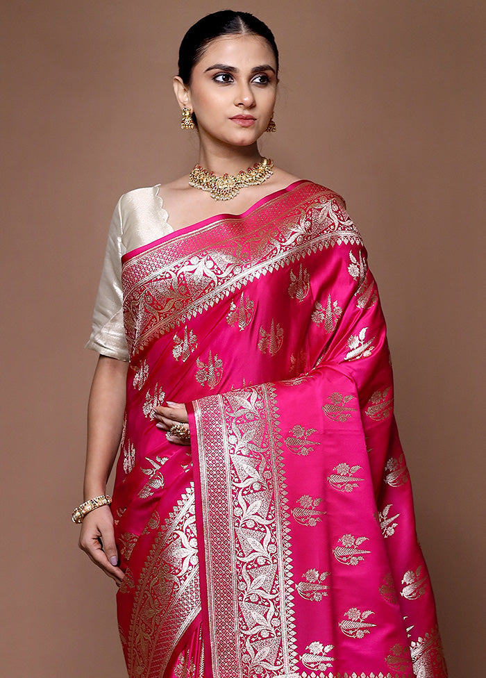 Pink Banarasi Silk Saree With Blouse Piece Sale Wide Range Of