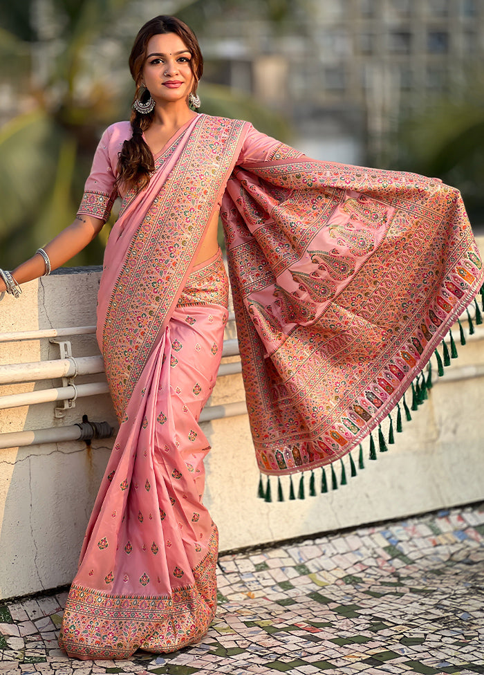 Pink Pasmina Silk Saree With Blouse Piece Best Place To Buy Online