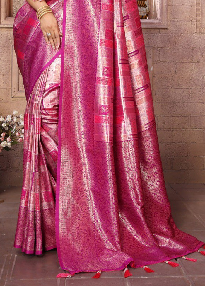 Pink Banarasi Silk Saree With Blouse Piece Clearance Clearance