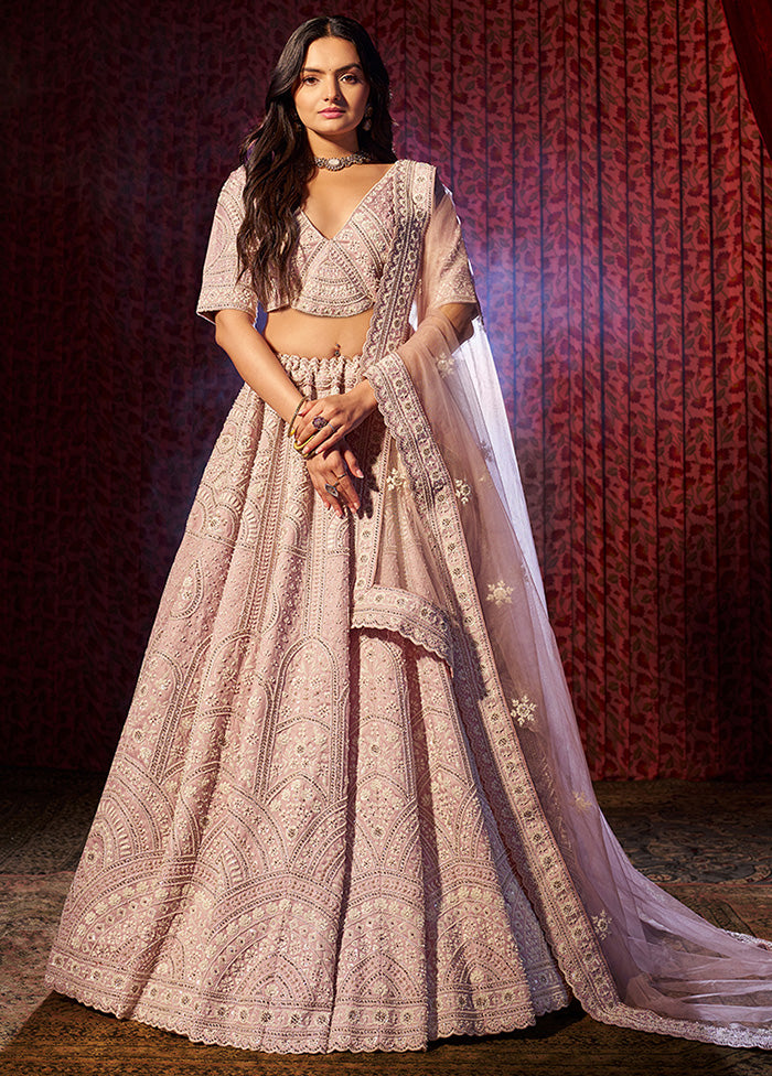 3 Pc Lilac Silk Semi Stitched Lehenga Set Low Cost Sale Online