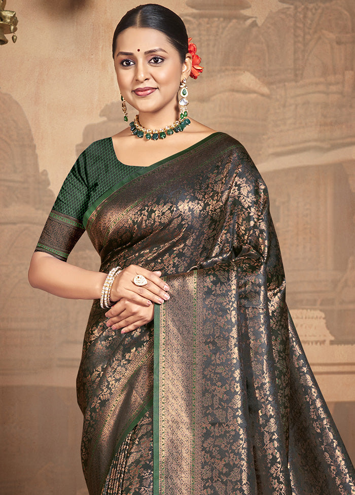 Green Spun Silk Saree With Blouse Piece Discount Hot Sale