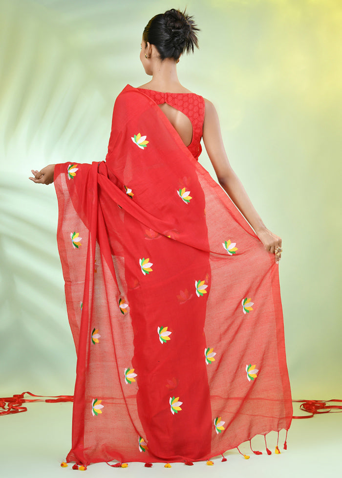 Red Cotton Saree With Blouse Piece Outlet Amazon