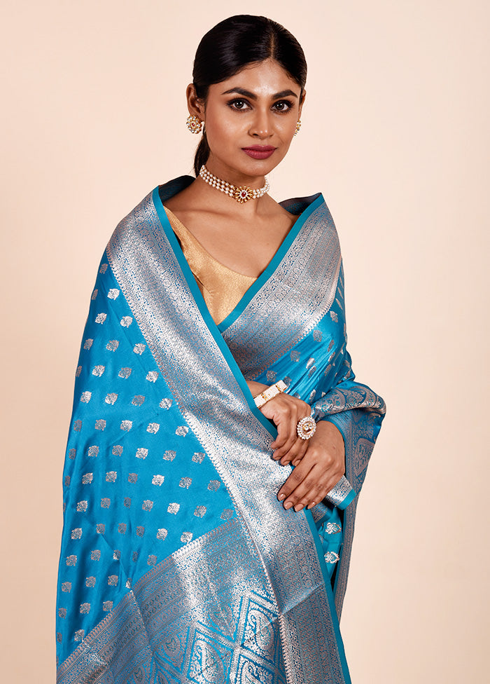 Blue Banarasi Silk Saree With Blouse Piece Hot Sale Cheap Pice