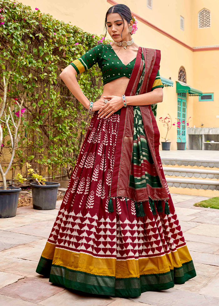 3 Pc Maroon Silk Semi Stitched Lehenga Set Buy Cheap Explore