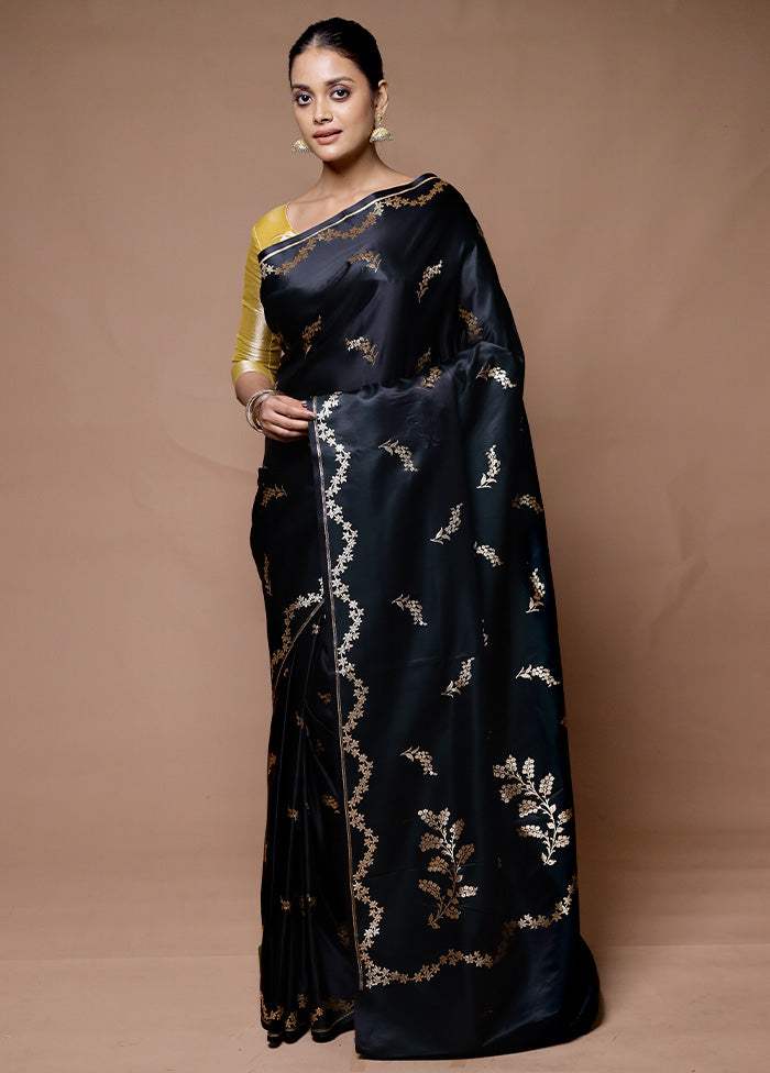 Black Banarasi Silk Saree With Blouse Piece Cheap Sale Lowest Pice