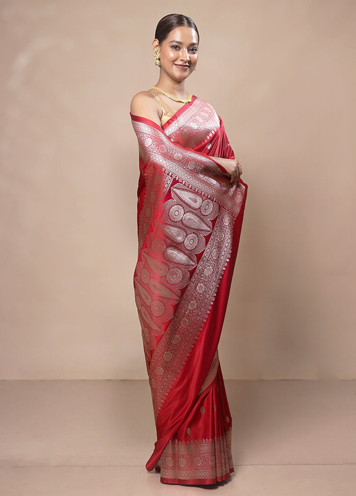 Red Katan Silk Saree With Blouse Piece Discount View