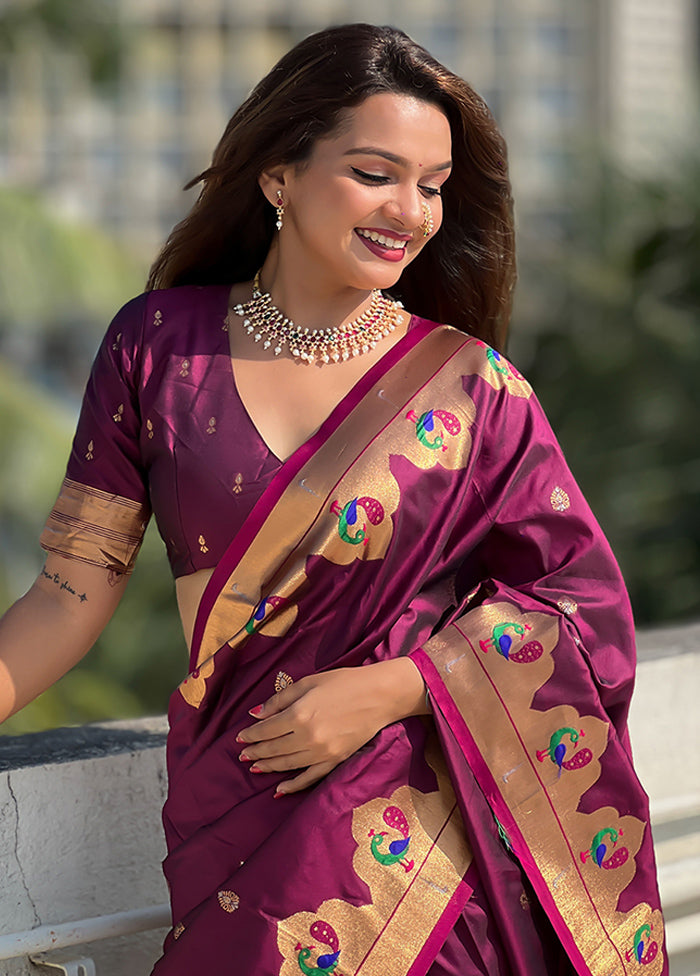 Magenta Spun Silk Saree With Blouse Piece On Hot Sale