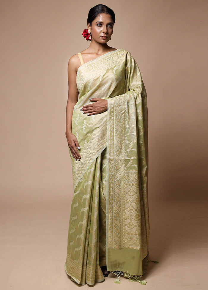 Green Tissue Silk Saree With Blouse Piece Outlet 100% Original