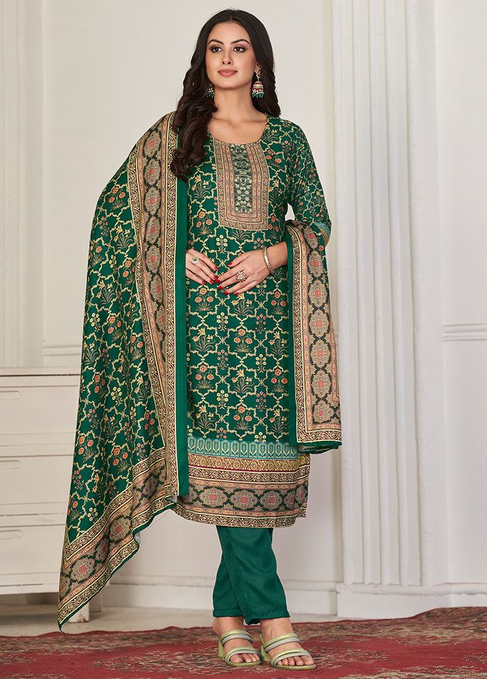 3 Pc Green Unstitched Pashmina Suit Set With Credit Card Free Shipping