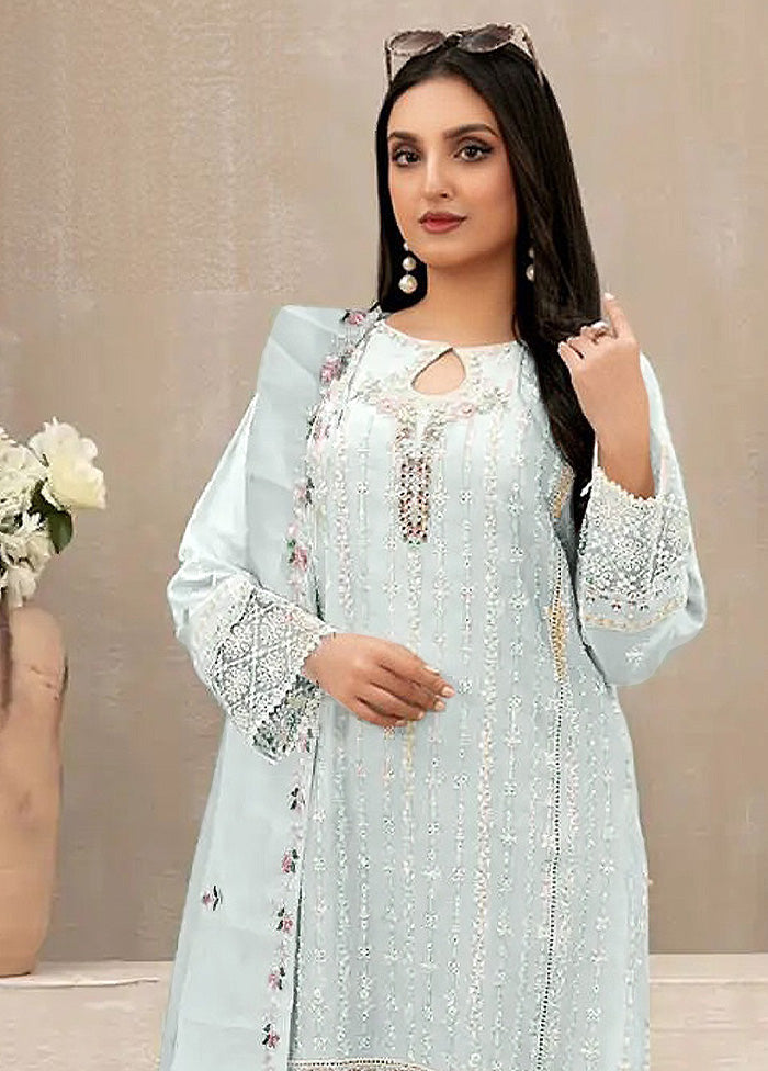 3 Pc Sky Blue Semi Stitched Georgette Suit Set Outlet The Cheapest