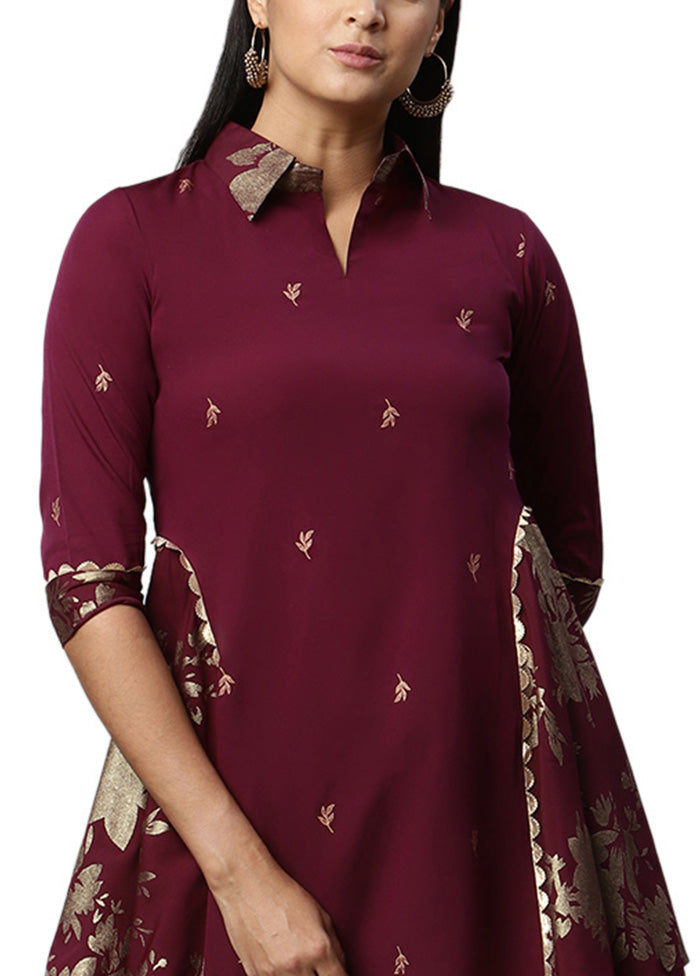 Wine Readymade Polyester Tunic Affordable Online