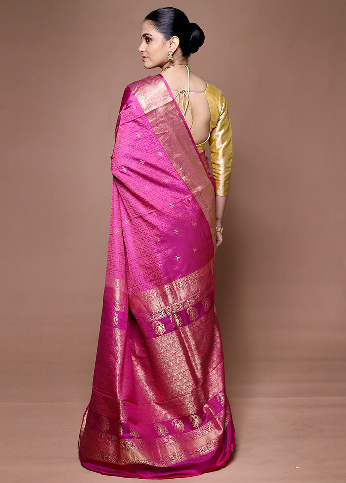 Pink Handloom Kanjivaram Pure Silk Saree With Blouse Piece Outlet Best Place