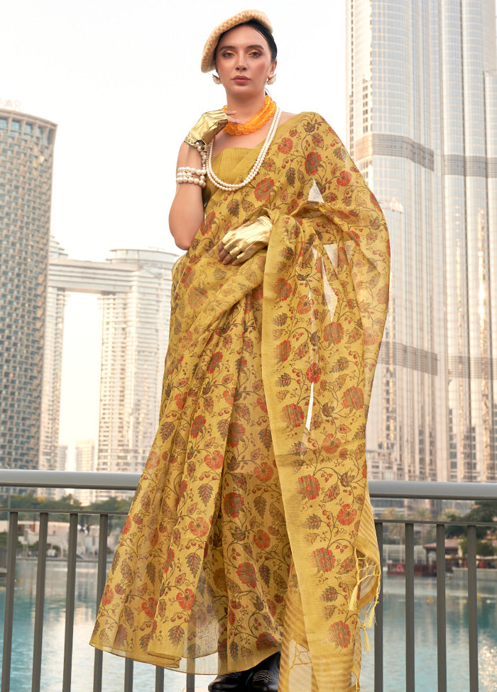 Yellow Spun Silk Saree With Blouse Piece Outlet Locations Cheap Pice