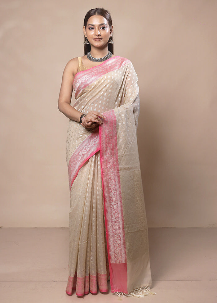 Off White Kora Silk Saree With Blouse Piece Cheap Sale Cheapest