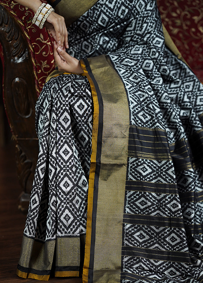 Grey Handloom Ikkat Pure Silk Saree With Blouse Piece Clearance Largest Supplier