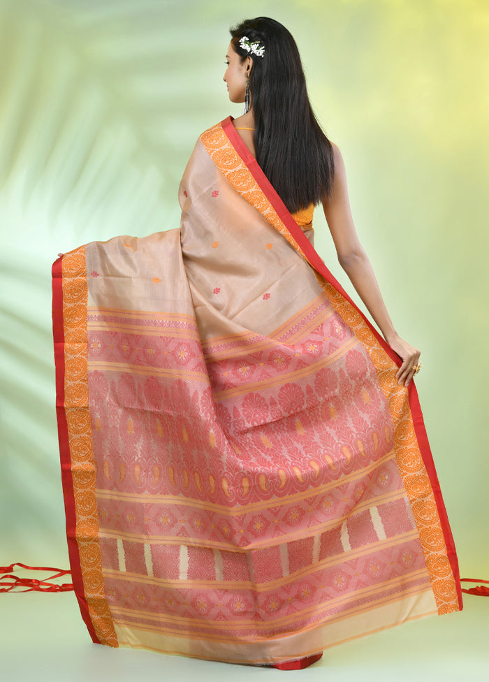 Beige Tussar Silk Texture Motifs Woven Saree Without Blouse Piece Free Shipping Fast Delivery