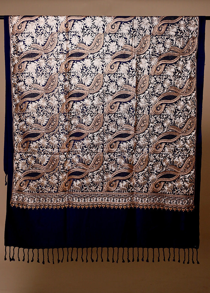 Blue Butta Work With Zari Woven Border Shawl Cheap Sale Websites