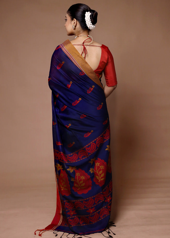 Blue Khadi Cotton Saree With Blouse Piece Shop Offer For Sale