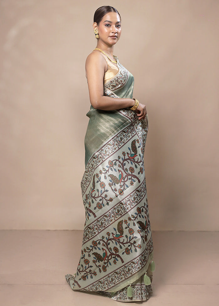 Green Tissue Silk Saree With Blouse Piece Outlet Cheap Online