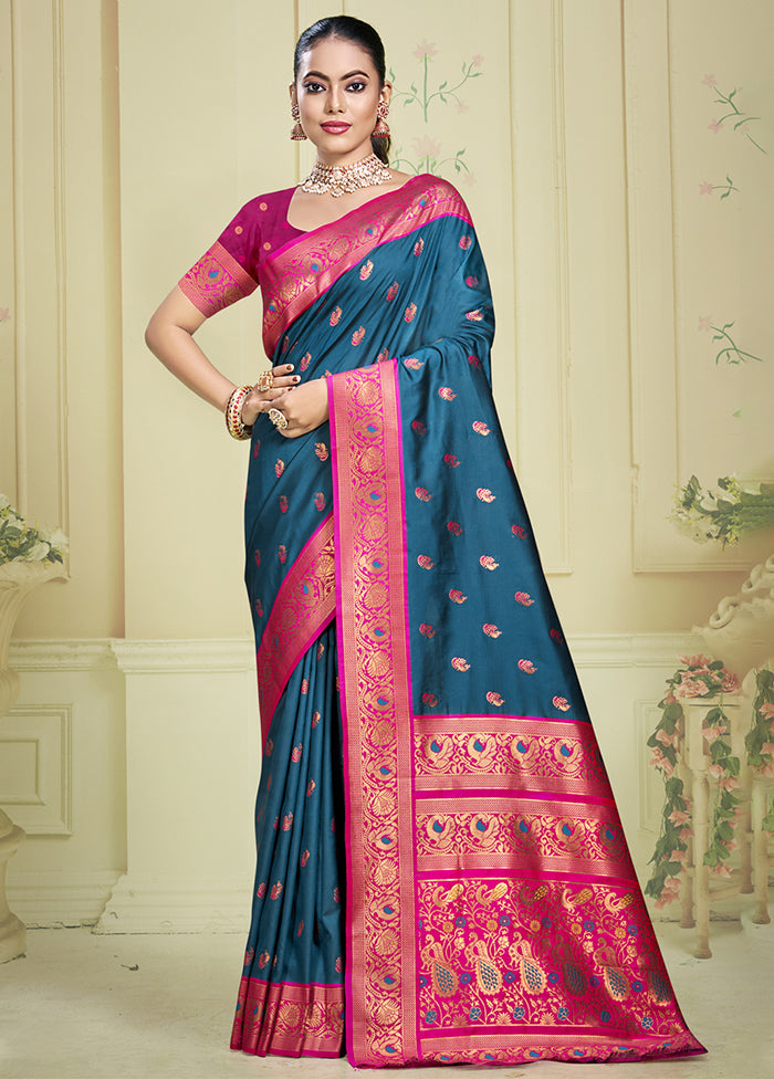 Blue Dupion Silk Saree With Blouse Piece For Sale Finishline