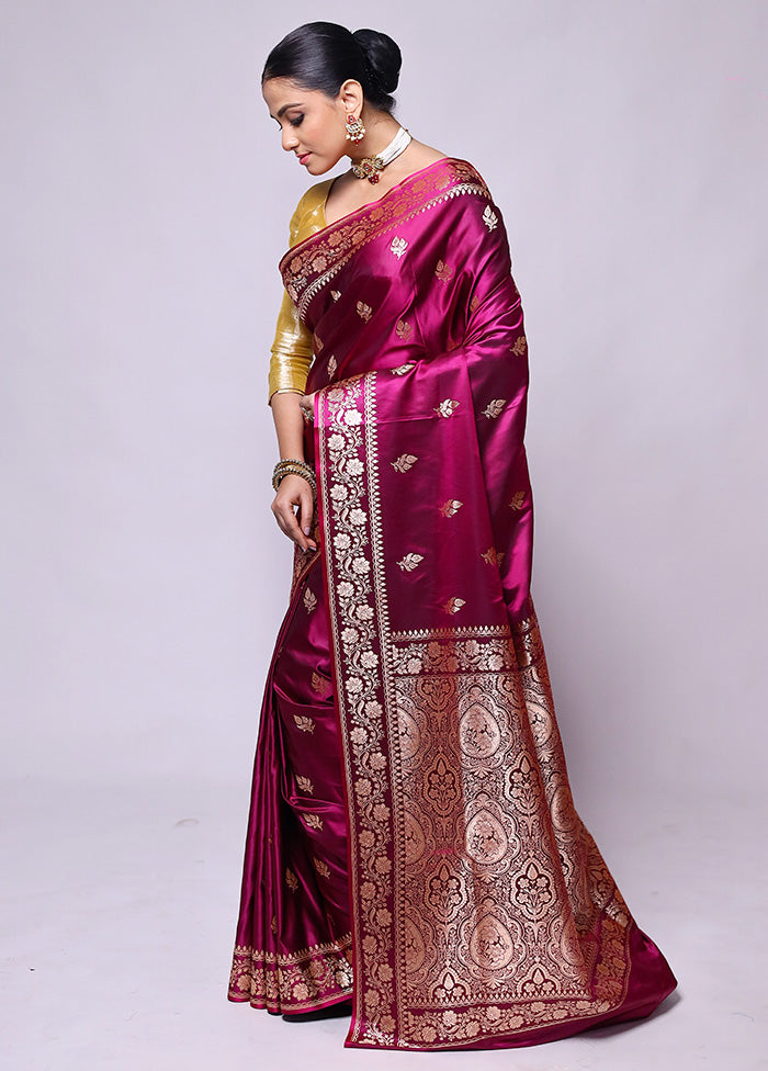 Purple Banarasi Silk Saree With Blouse Piece Cheap Sale Now