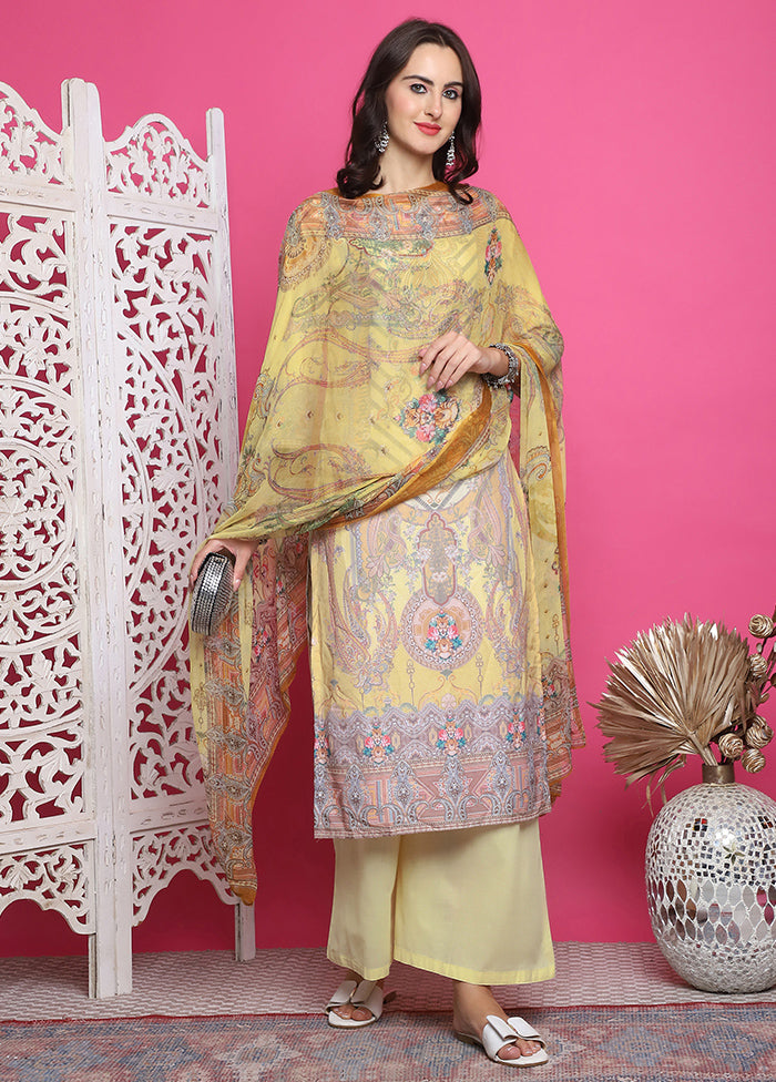 3 Pc Yellow Unstitched Silk Suit Set Geniue Stockist Cheap Online