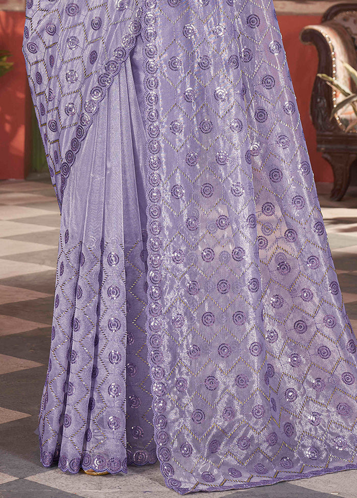 Lavender Net Net Saree With Blouse Piece Visit New Cheap Pice