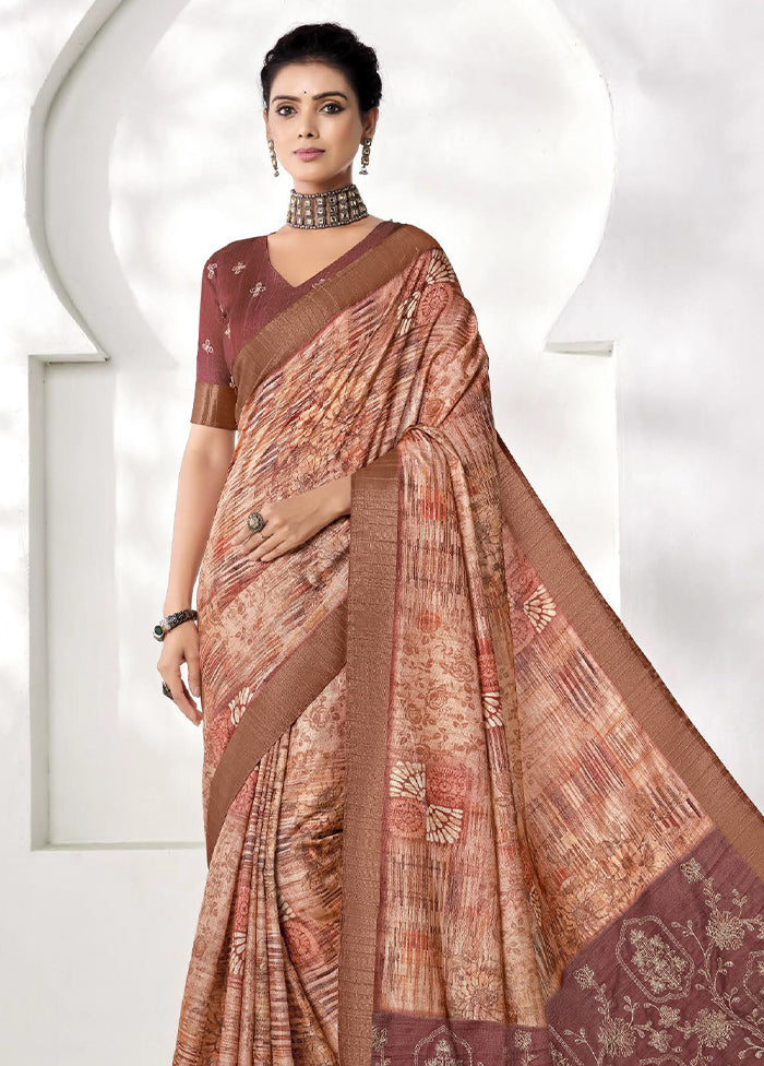 Brown Spun Silk Saree With Blouse Piece Shop Offer For Sale