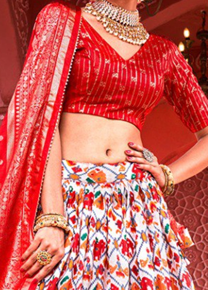 3 Pc Multicolor Silk Semi Stitched Lehenga Set Outlet Great Deals