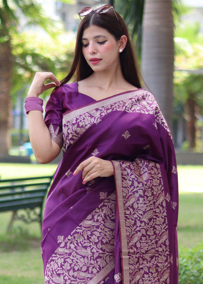 Purple Spun Silk Saree With Blouse Piece Clearance Pictures