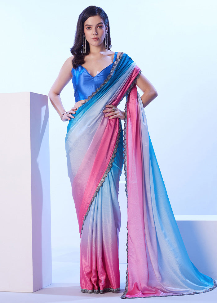 Blue Spun Silk Saree With Blouse Piece Clearance Wiki