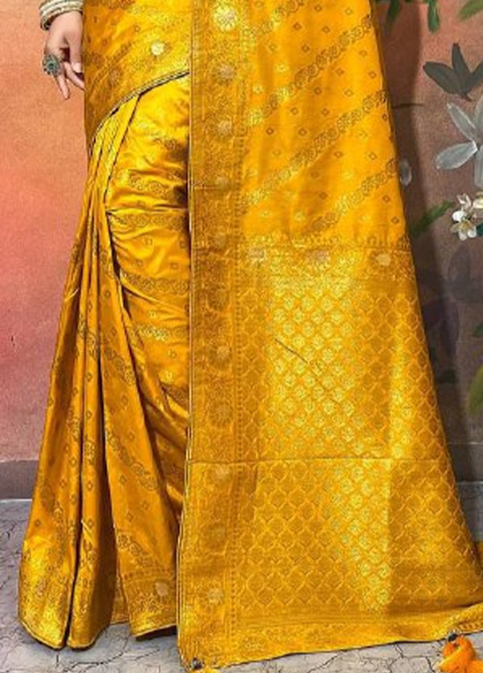 Yellow Dupion Silk Saree With Blouse Piece Clearance Fast Delivery