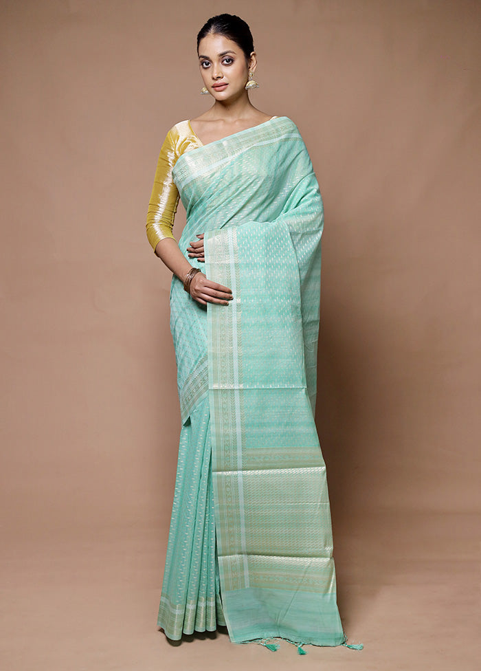 green Kora Silk Saree With Blouse Piece Sale Supply