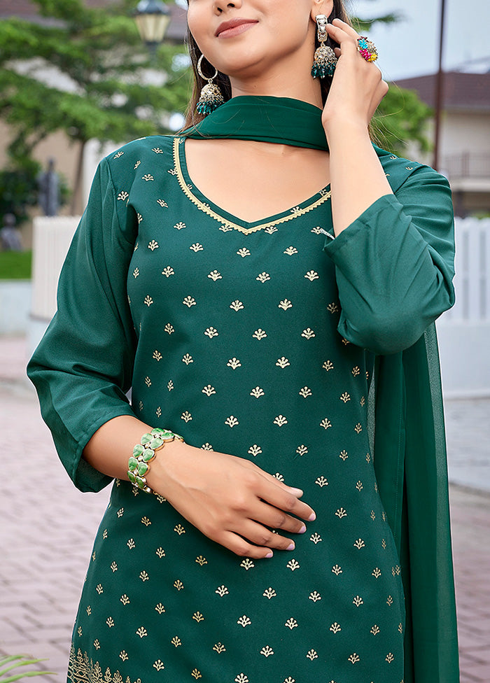 3 Pc Bottle Green Readymade Silk Suit Set Low Cost Cheap Pice