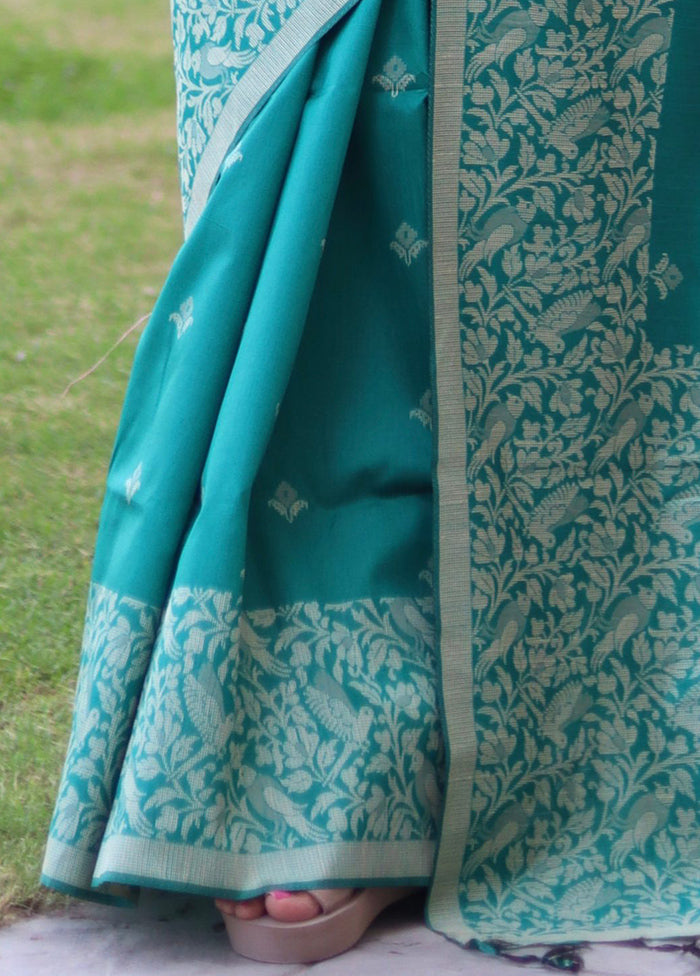 Rama Spun Silk Saree With Blouse Piece Cheap Sale With Paypal