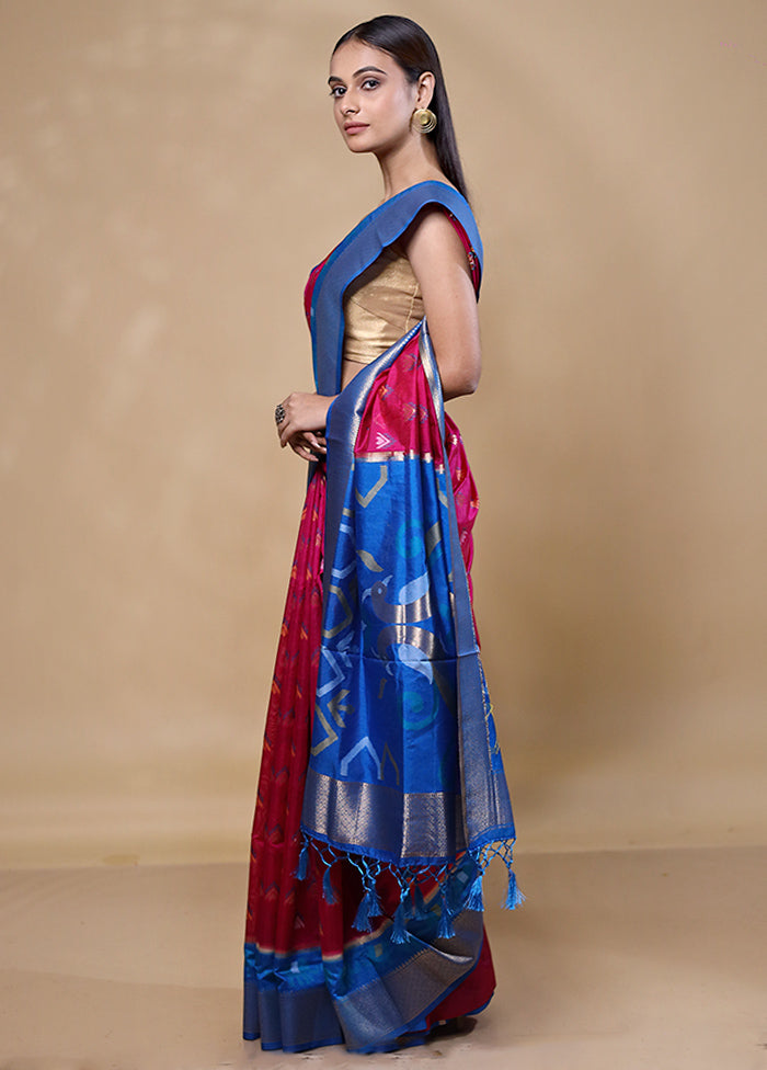 Blue Dupion Silk Saree With Blouse Piece Supply