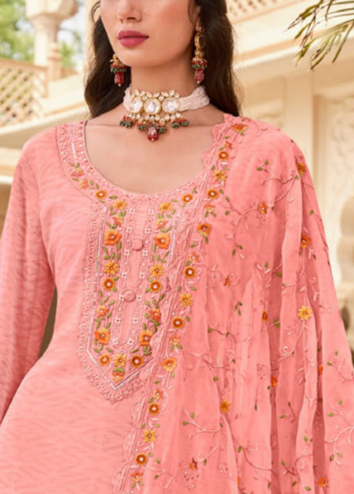 3 Pc Baby Pink Semi Stitched Georgette Suit Set Outlet 2025