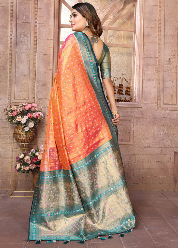 Orange Banarasi Silk Saree With Blouse Piece Tumblr Cheap Online