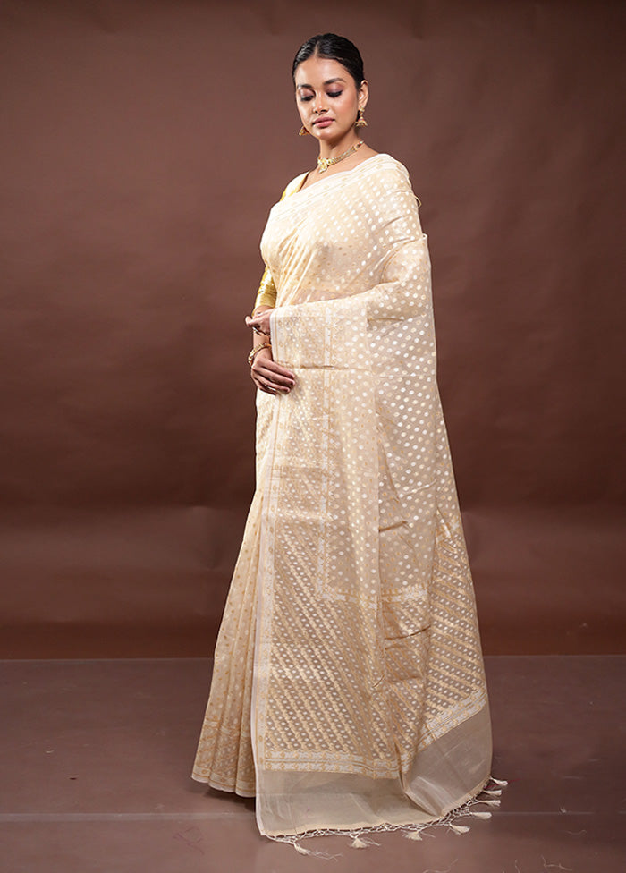 Cream Kora Silk Saree With Blouse Piece Discount Authentic Online