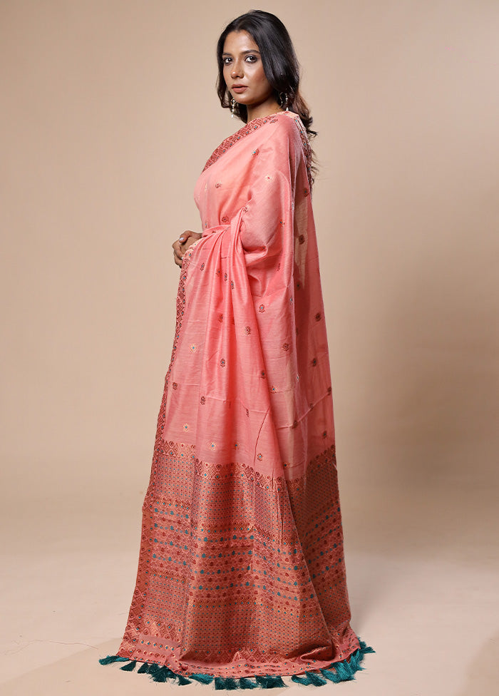 Pink Assam Silk Saree With Blouse Piece Outlet Online Shop