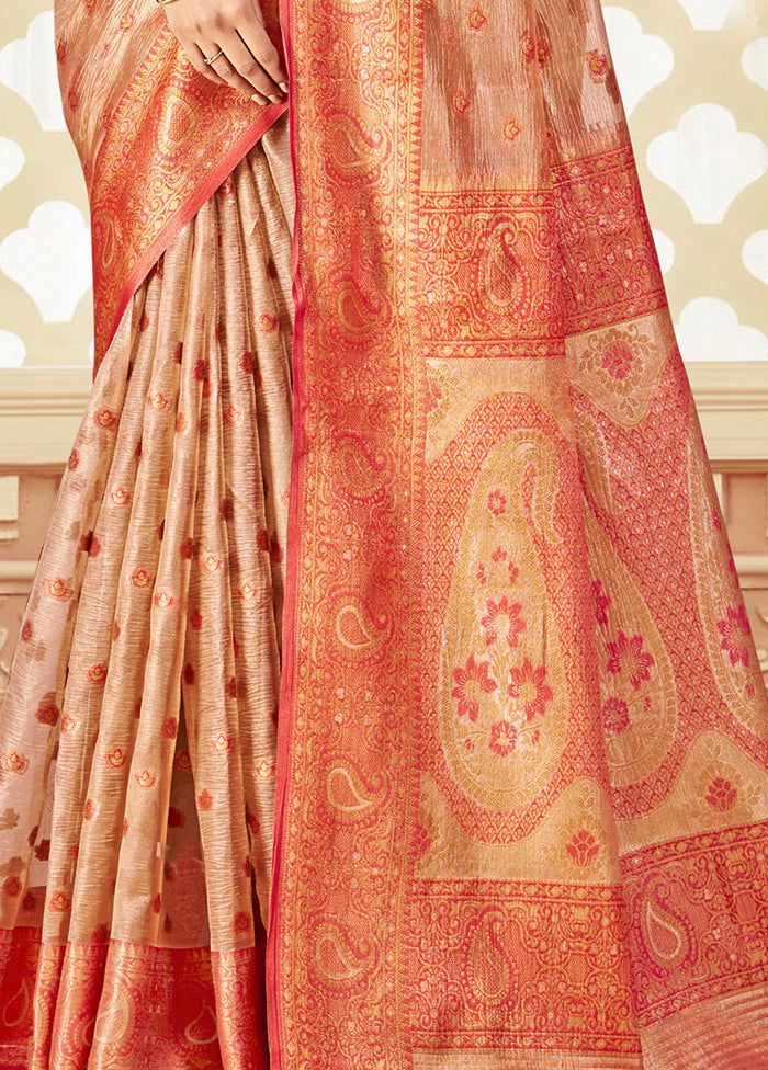 Peach Dupion Silk Saree With Blouse Piece Footlocker Online