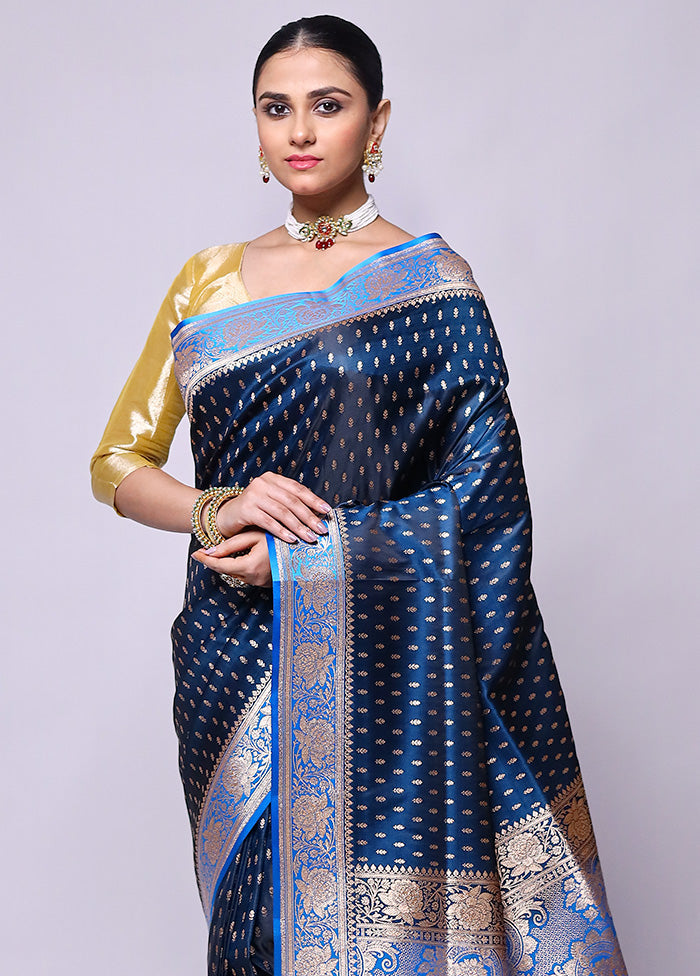 Blue Banarasi Silk Saree With Blouse Piece Buy Cheap With Credit Card