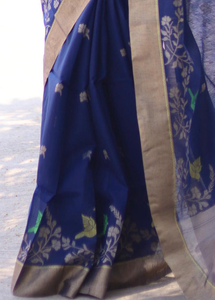 Blue Linen Silk Saree With Blouse Piece Get To Buy For Sale