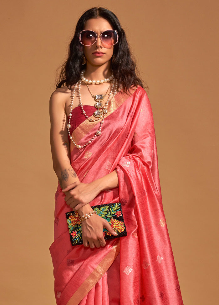 Pink Spun Silk Saree With Blouse Piece Discount Great Deals